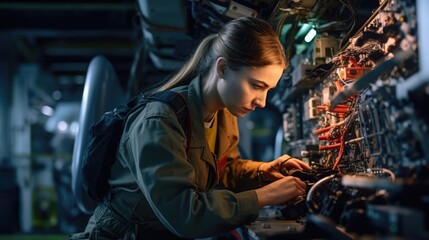 Female mechanic worker at site  - Powered by Adobe