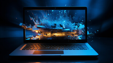 Computador portátil mostrando sua tela com tela azul quando há um erro de sistema - obrazy, fototapety, plakaty