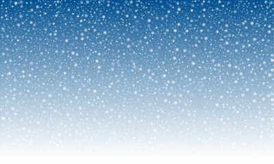 Natural Winter Christmas background with sky. Winter landscape with falling Christmas shining beautiful snow. vector.