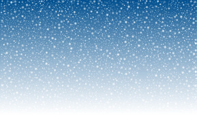 Natural Winter Christmas background with sky. Winter landscape with falling Christmas shining beautiful snow. vector.