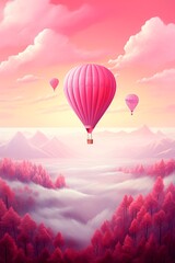 Fototapeta premium Illustration with pink balloons in the sky.