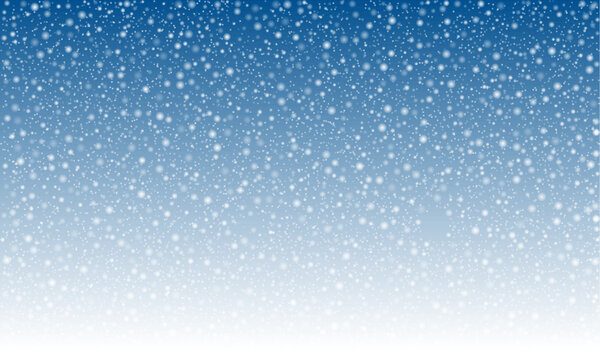 Natural Winter Christmas background with sky. Winter landscape with falling Christmas shining beautiful snow. vector.