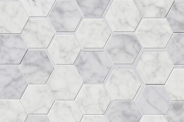 Wallpaper of hexagon tiles of solid marble with white seams. High quality seamless realistic texture, Generative AI