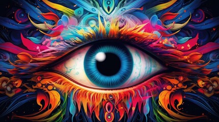 Colorful eye, Conceptual abstract picture of the eye. Oil painting in colorful colors. Conceptual...