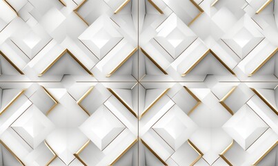 Seamless white geometric pattern with golden elements. Geometry levels. 3D illustration, Generative AI