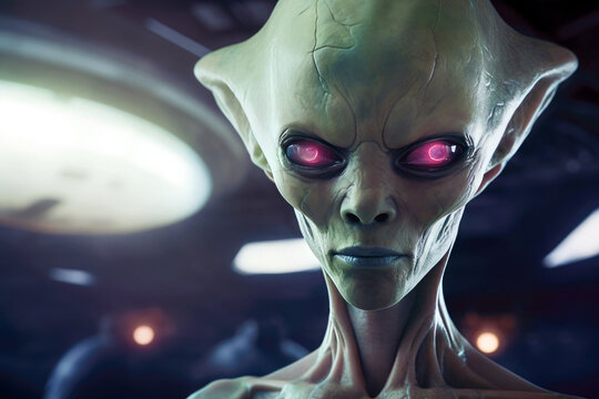 Close up of cosmic invaders: alien and spaceship