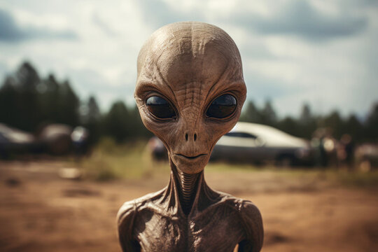 Invaders from the universe: alien face and UFO