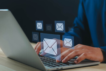 New email notification ideas for business email communication and digital marketing, email, data, media contacts, and messaging. Send newsletter Digital message technology for communication
