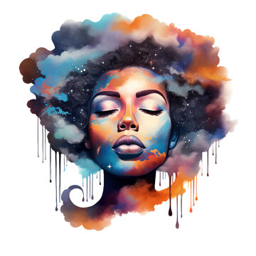 colorful vivid expressive Abstract painting of a black woman. clipart png woman. black woman art. abstract portrait of a beautiful black woman.