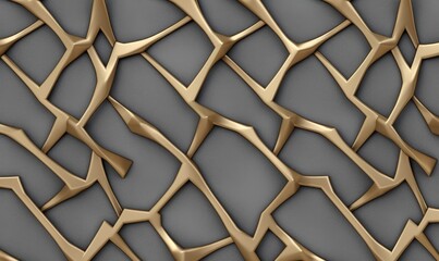 Seamless 3D Wallpaper in the form of a stylized golden grid on a gray leather wall background. High quality seamless realistic texture, Generative AI