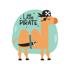 Little Pirate! Funny Camel Cartoon Design For T-shirt And Other Merchandise, Camel Sticker Illustration