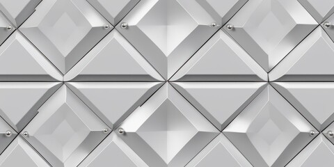 3D wallpaper of white leather panels with silver decor elements. Shaded and matt geometric modules. High quality seamless design texture, Generative AI