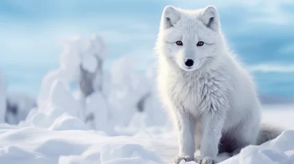 Crédence en verre imprimé Renard arctique A Camouflaged Arctic Fox in a Pristine Snowy Landscape