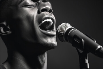 Generative ai modern technology portrait of person on stage using microphone singing song pub bar club