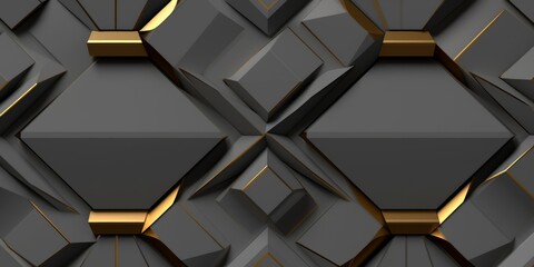3D grey panels with gold decor patination elements. Shaded and glossy geometric modules. High quality seamless design texture, Generative AI - obrazy, fototapety, plakaty