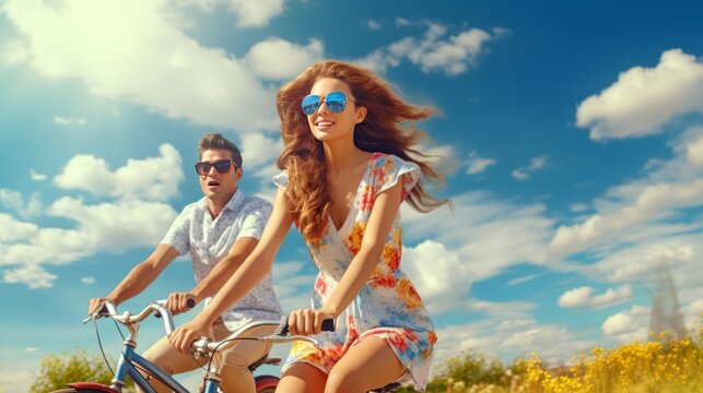 A couple enjoying a bicycle ride together
