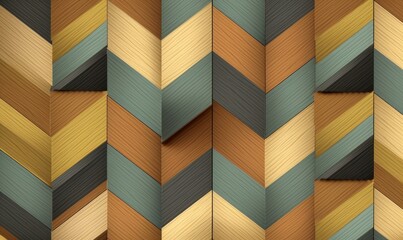 3d illustration. Geometric seamless 3D pattern in colors wood fragments with golden elements. Modern wallpaper. Wave concept design, Generative AI