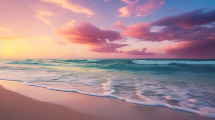 Beautiful seascape during sunset. Sandy sea beach.
