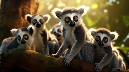 Playful Lemurs: A Group of Playful Lemurs Interacting in a Natural Habitat