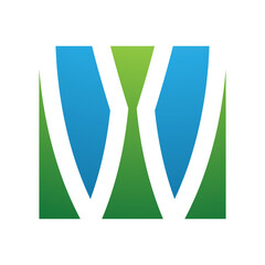 Green and Blue Square Shaped Letter W Icon