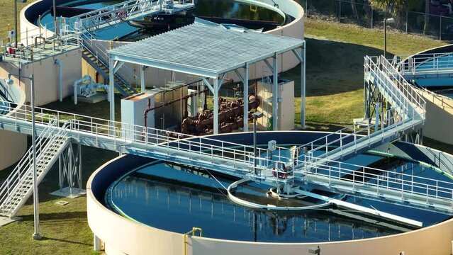 Modern water cleaning facility at urban wastewater treatment plant. Purification process of removing undesirable chemicals, suspended solids and gases from contaminated liquid