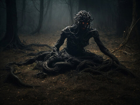 monster made with roots in the forest