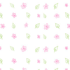 The pattern of flowers and leaves, simple pattern, pink flowers and green leaves
