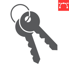 House keys glyph icon, real estate and door keys, home key vector icon, vector graphics, editable stroke solid sign, eps 10.