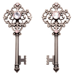 Antique silver key with shaped heart isolated on a transparency background