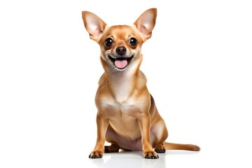 Obraz premium Cute dog sitting and looking at camera isolated on white background.