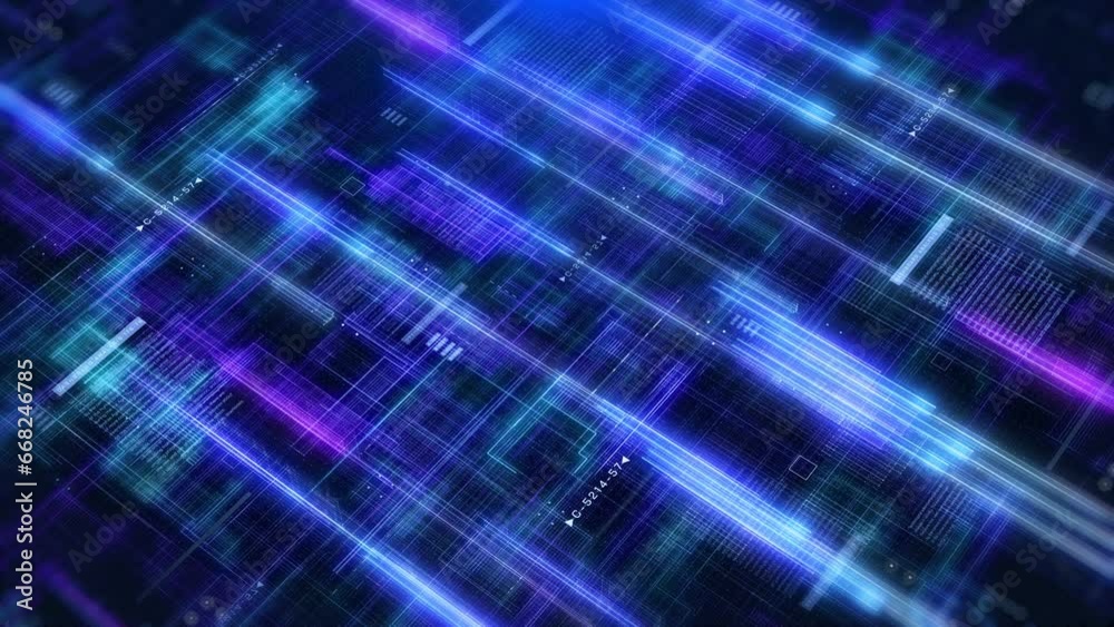 Poster HUD UI, GUI system analysis panel with online data communication top view layer. Digital hologram information block and line construction 4K motion