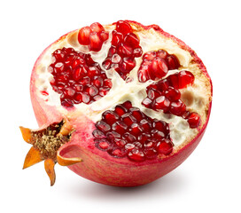 half of the pomegranate isolated on the white background. Clipping path