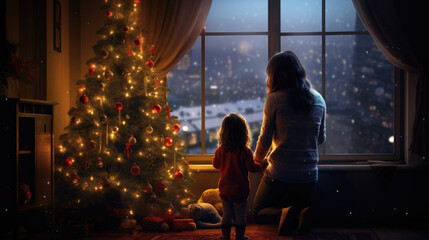 Obraz na płótnie Canvas child near Christmas tree in living room