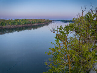 spring dawn over the Missouri River at Dalton Bottoms, MO - aerial view