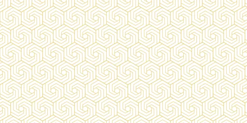 Schilderijen op glas Abstract simple geometric vector seamless pattern with gold line texture on white background. Light modern simple wallpaper, bright tile backdrop, monochrome graphic element © Rony
