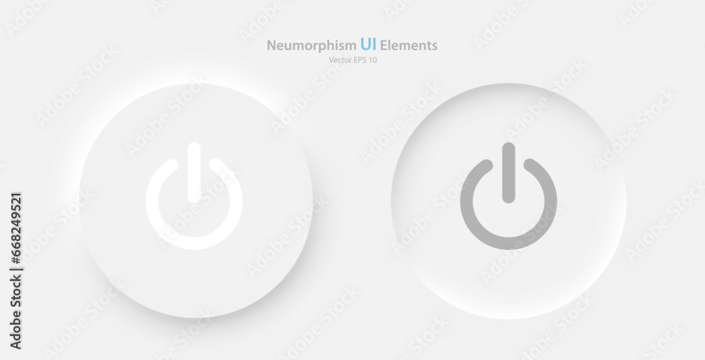 Poster a set of round power buttons on a white background. user interface elements in the style of neumorph