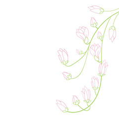 A simple color drawing of a magnolia branch. Freehand drawing of a branch. Vector illustration