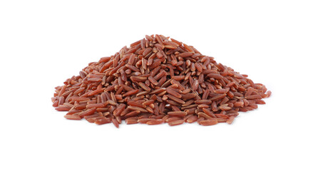 Pile of raw red rice isolated on white