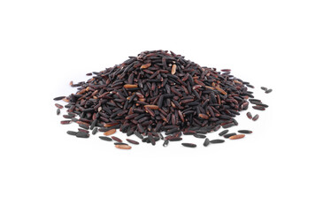 Pile of raw black rice isolated on white