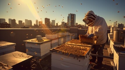 urban beekeeper - obrazy, fototapety, plakaty