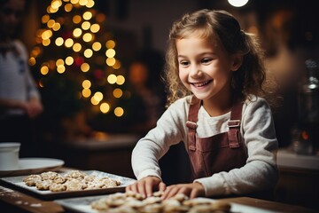 A Joyful Celebration: Little Girl's Delightful baking Time. A little girl sitting at a table with...
