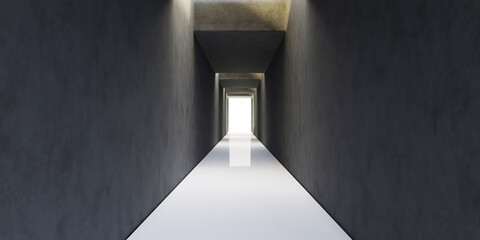 large hall Free space of the building Concrete pillars line the center of the room 3D illustration