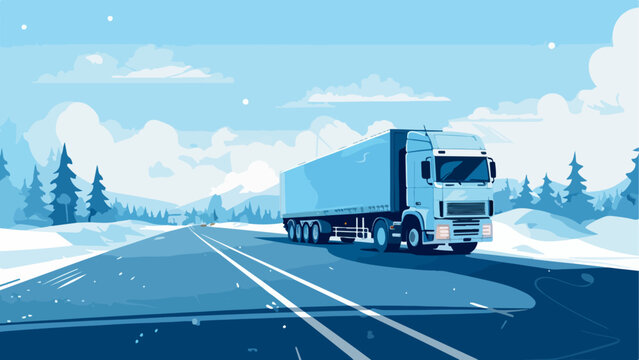 Truck on road vector flat illustration on blue background. Online cargo delivery service, logistics or tracking app concept.