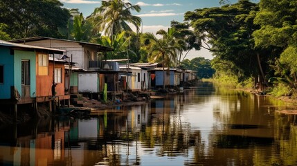 Obraz premium houses on the banks of the River 