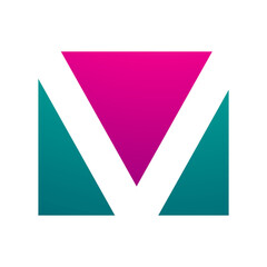 Magenta and Green Rectangular Shaped Letter V Icon