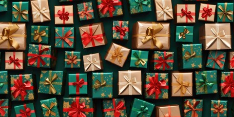 Set of gift boxes arranged on background, black friday discount and merry christmas concept. generative ai
