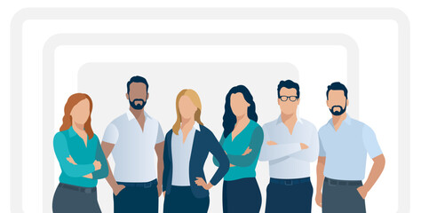 Obraz premium Experts. The team of six business people. Business vector illustration