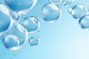 Close-up macro photo of water drops or oil bubbles on blue background.