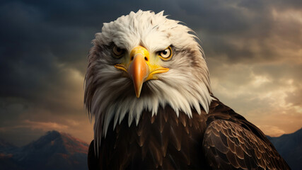 Bald Eagle with stormy sky background.