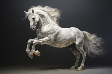 Obraz na płótnie Canvas Image of prancing white horse. Wildlife Animals.